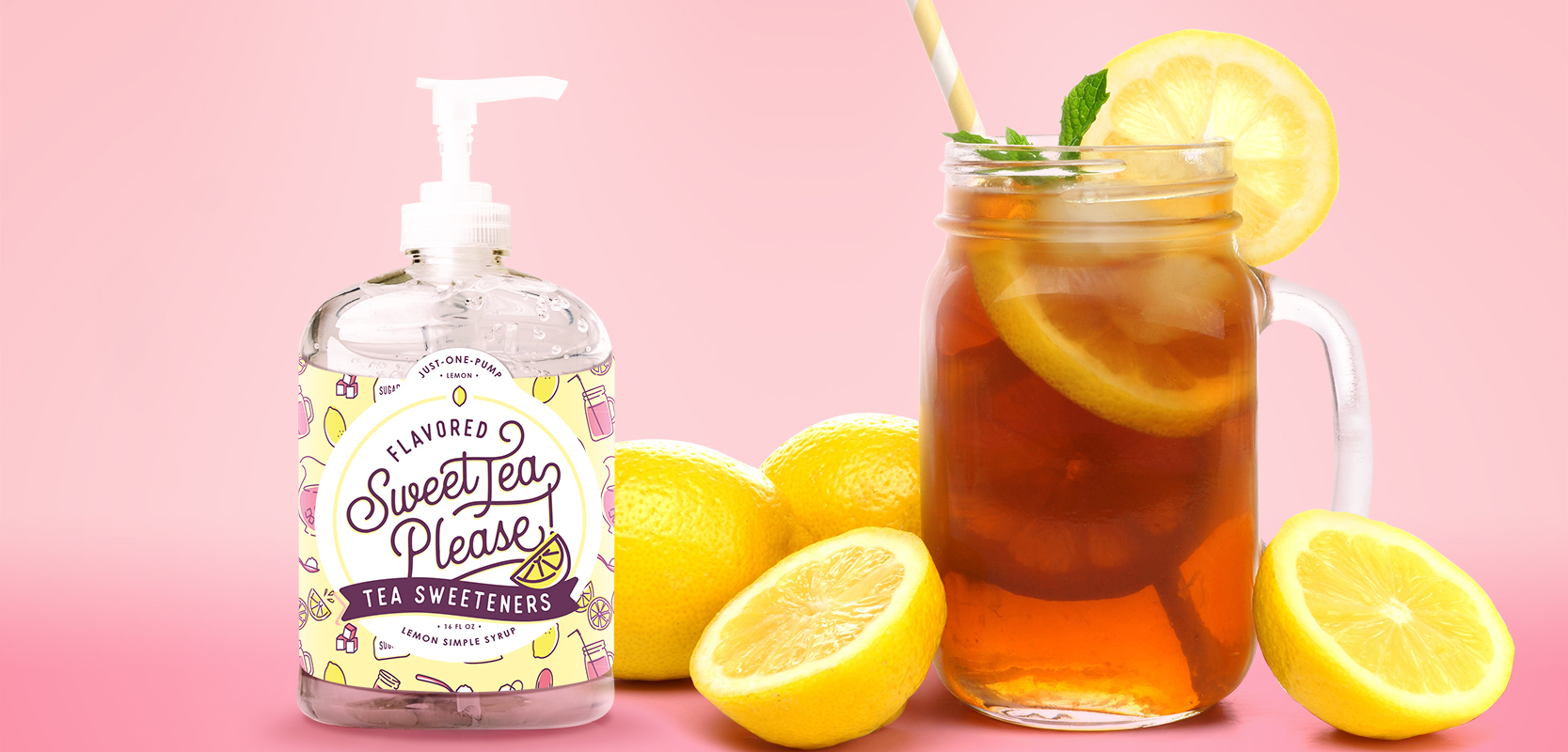 drink sweetener package design with mason jar and lemon slices
