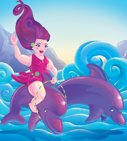 digital illustration girl with dolphins